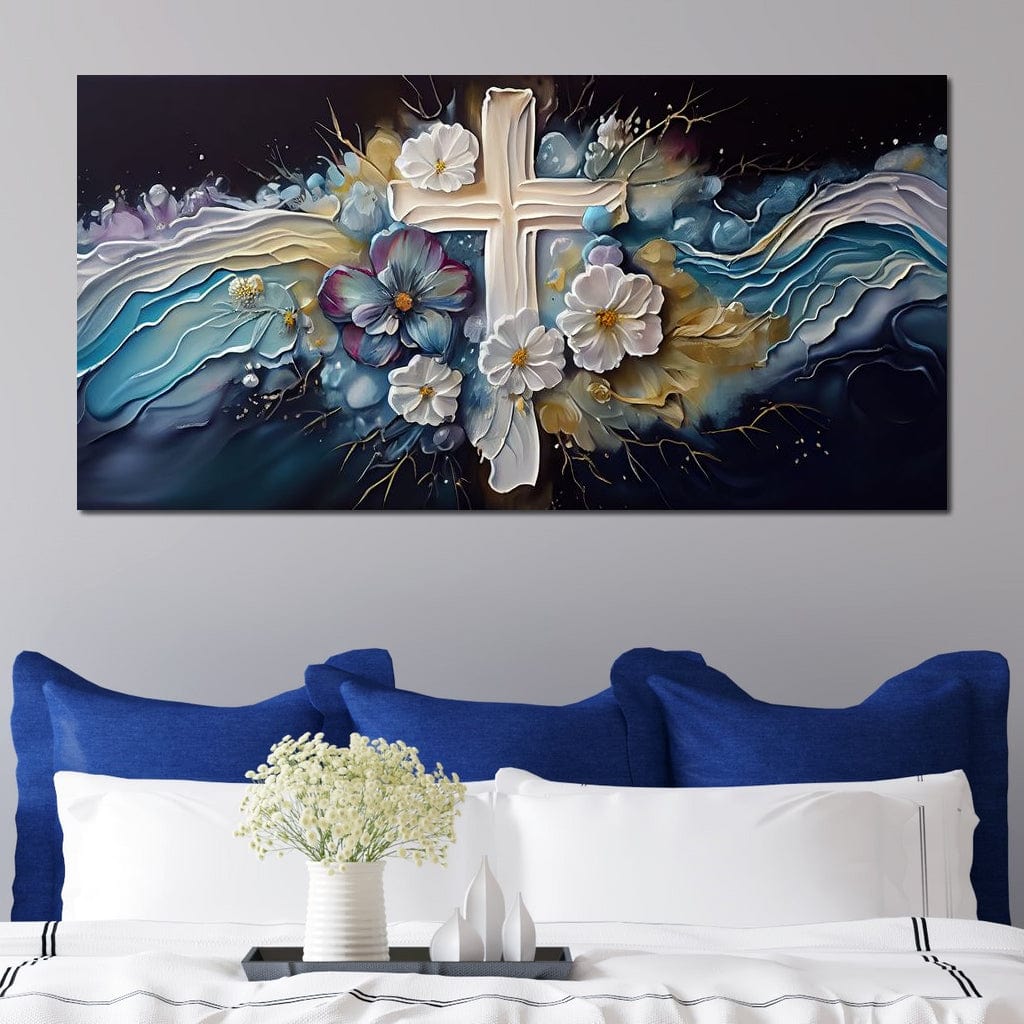Tablou canvas cu cruce si flori, tablou canvas pentru perete